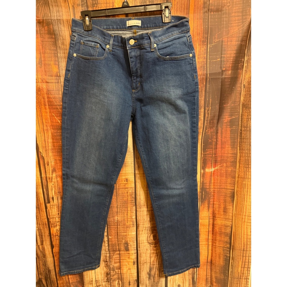 LOFT The Girlfriend Jeans Medium Wash Straight Leg Denim Size 31/12